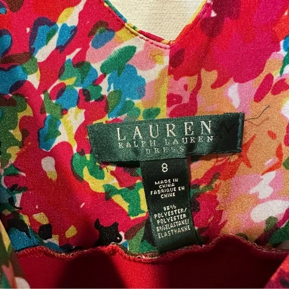 LAUREN Ralph Lauren Bright Floral Faux-Wrap Stretch Jersey Midi Dress | Sz 8 - Picture 6 of 6